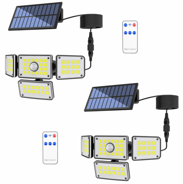 NUYA 224 LED 3000LM Solar Motion Sensor Light Waterproof IP65 4 Heads - 2Pack