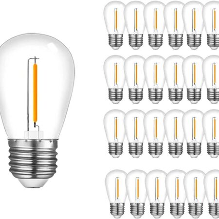 NUYA 25-Pack LED 1W String Light Bulbs, S14 Plastic Shatterproof Edison Vintage Style Replacement 1 Watt Outdoor 2200K, Waterproof, Warm White Equivalent to 11w, e26 Base