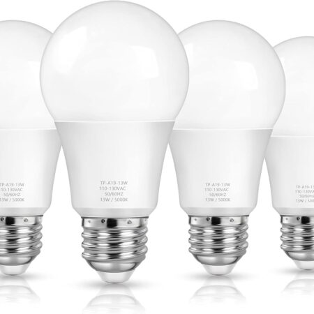 A19 LED Light Bulbs, 100 Watt Equivalent LED Bulbs, Daylight White 5000K, 1500LM, E26 Base, Non-Dimmable, 13W Bright LED Bulbs, 4-Pack