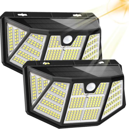 NUYA 310 LED Solar Motion Lights Outdoor, IP65 Waterproof, 270 Degree Wide Angle, 3 Modes- 2 Pack